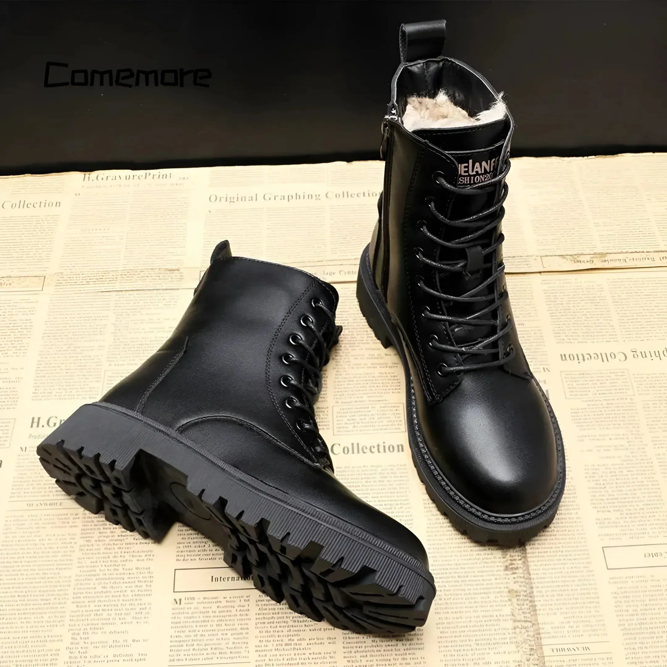 Helga™ | Timeless black leather winter boots for style and warmth