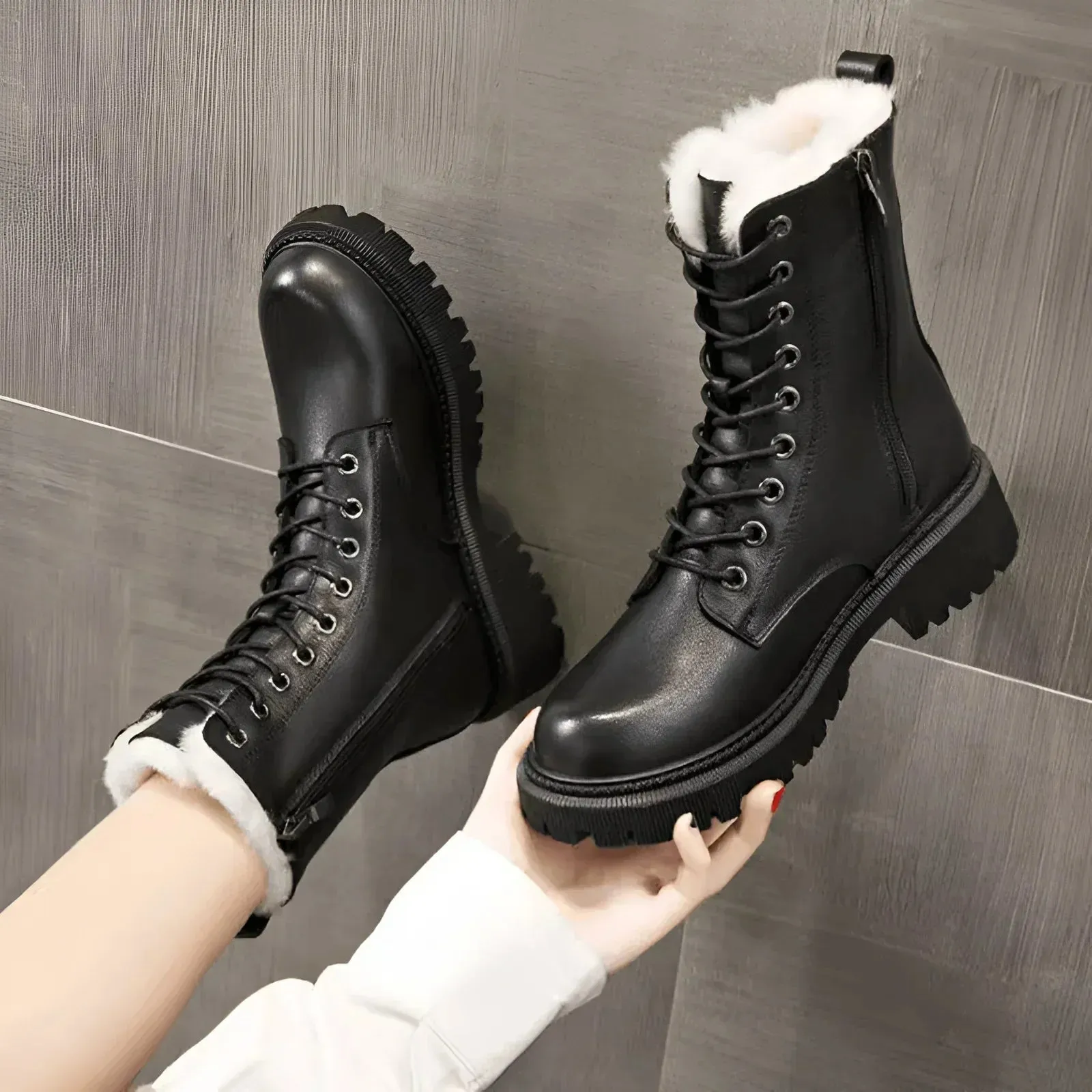 Helga™ | Timeless black leather winter boots for style and warmth