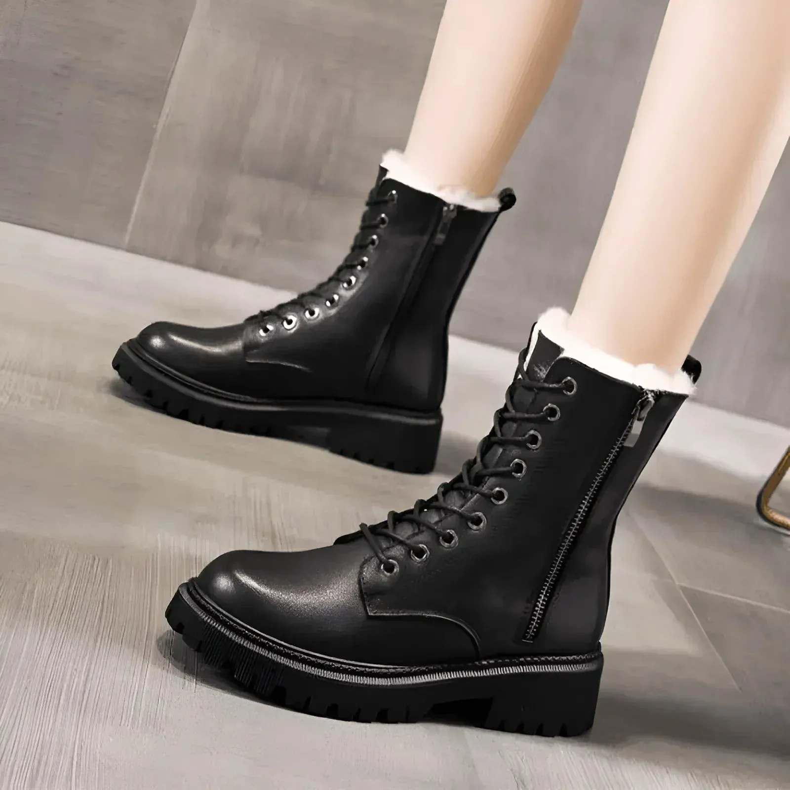 Helga™ | Timeless black leather winter boots for style and warmth