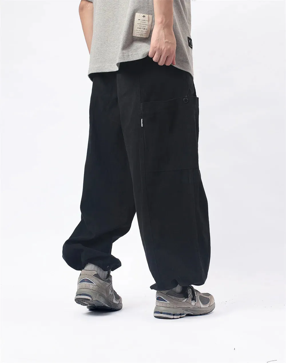 Herringbone Twill Wide-Leg Cargo Pants