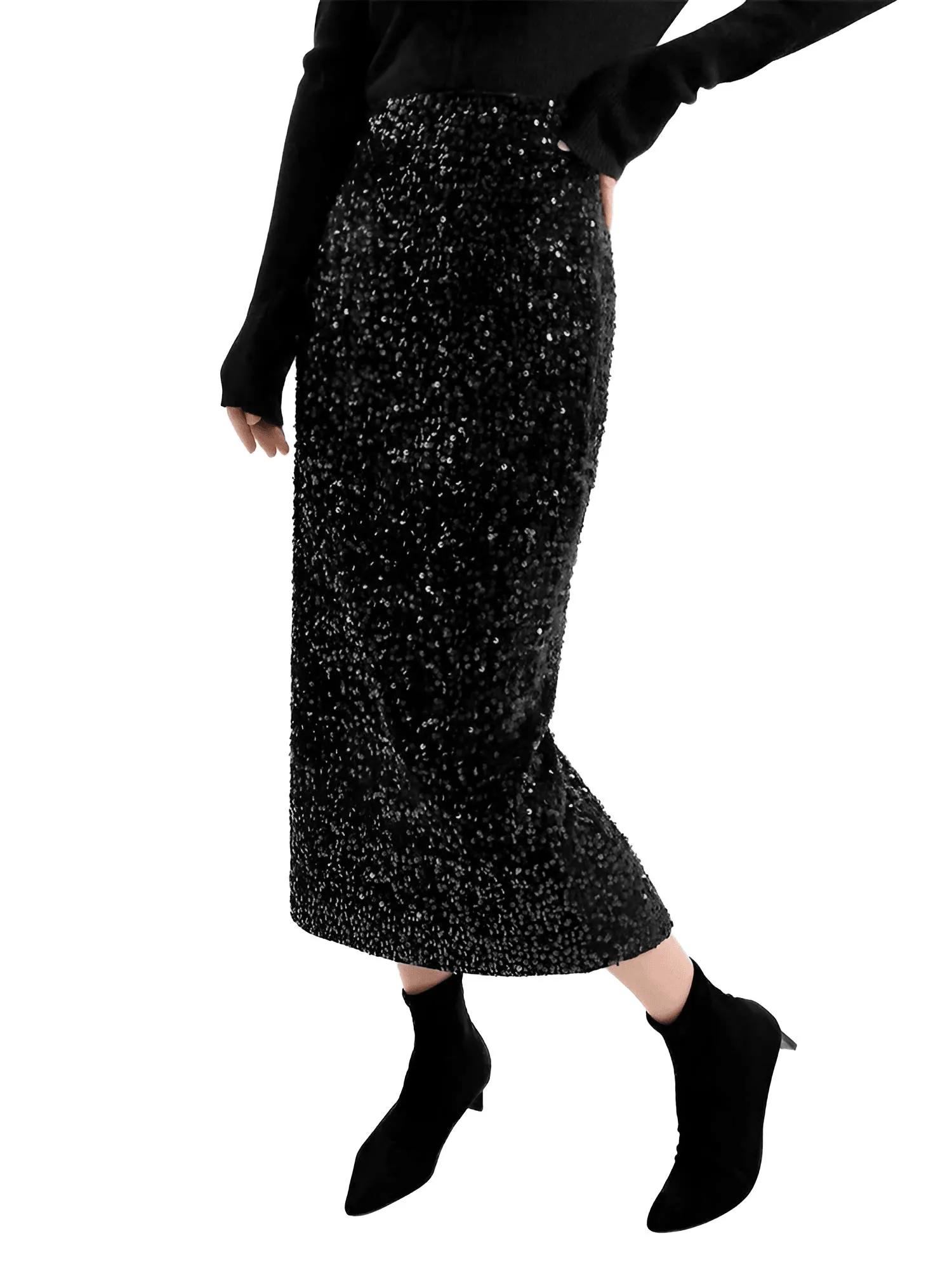 High Waist Midi Sequined Skirts For Women