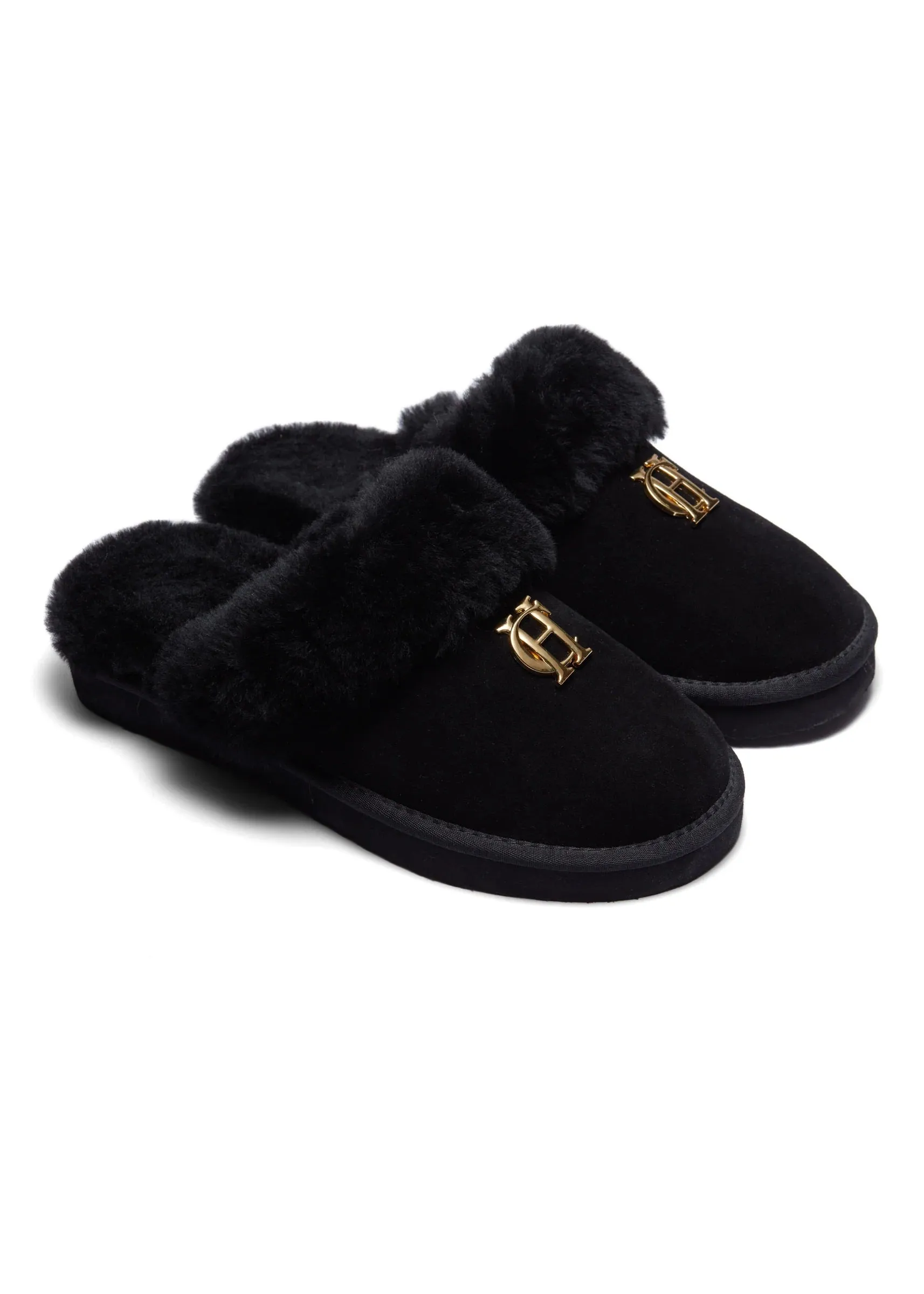 Holland Cooper Shearling Slipper in Black