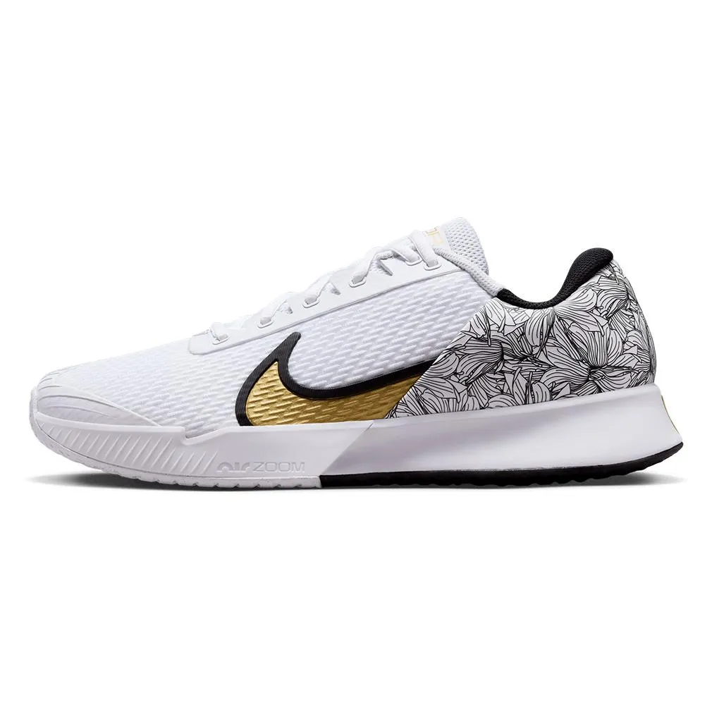 Juniors` Magnolia Air Zoom Vapor Pro 2 Tennis Shoes White and Metallic Gold