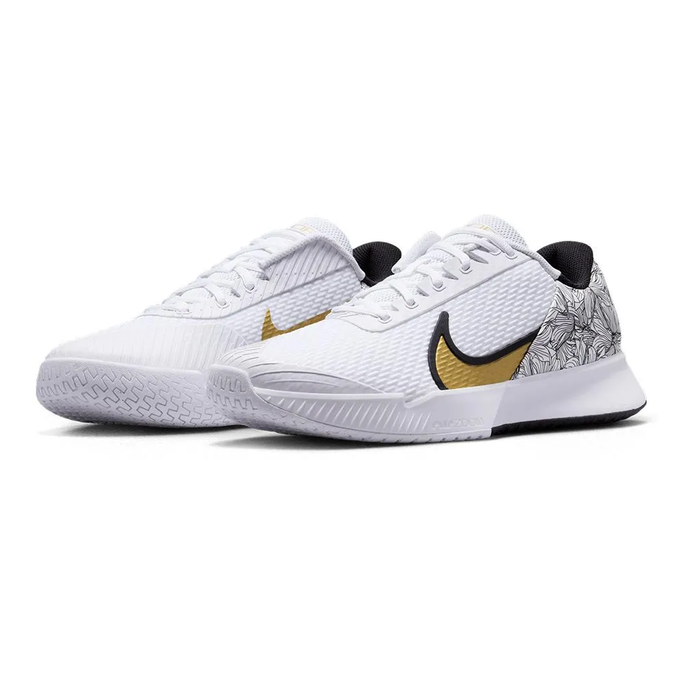 Juniors` Magnolia Air Zoom Vapor Pro 2 Tennis Shoes White and Metallic Gold