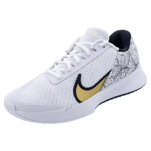 Juniors` Magnolia Air Zoom Vapor Pro 2 Tennis Shoes White and Metallic Gold