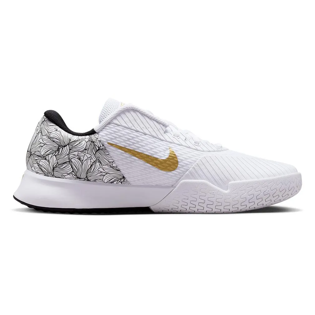 Juniors` Magnolia Air Zoom Vapor Pro 2 Tennis Shoes White and Metallic Gold