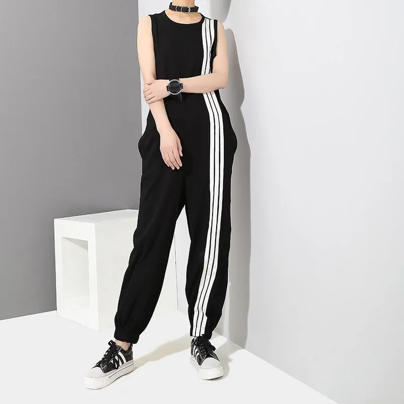 Korean Style Black and White Striped Overall | Millennials