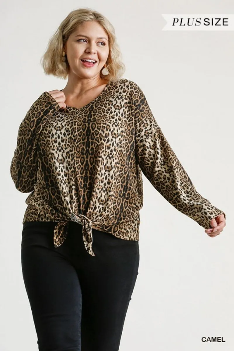 Leopard Tie Front Top, Camel