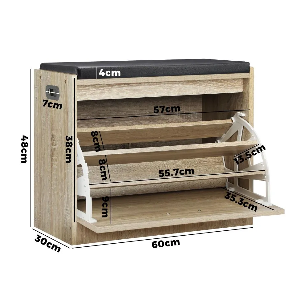 Lex Shoe Cabinet Bench Shoes Storage Shelves Shelf Organiser Cupboard Wooden 0.6M 15 Pairs