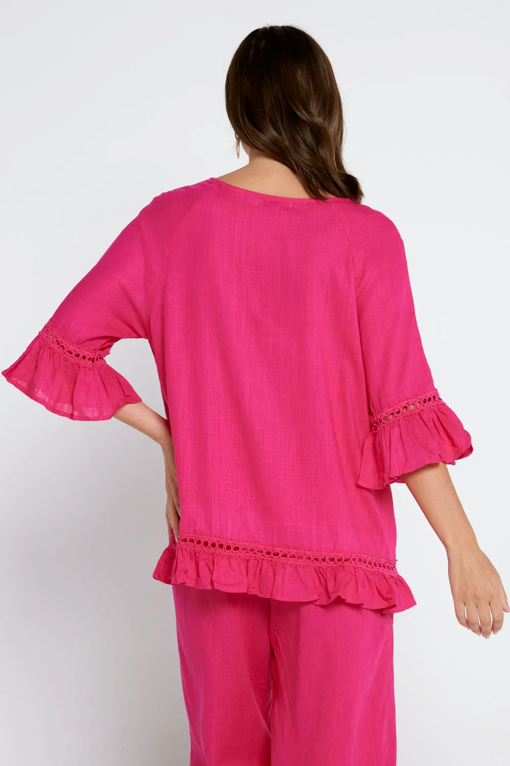 Lorelei Linen Top - Hot Pink