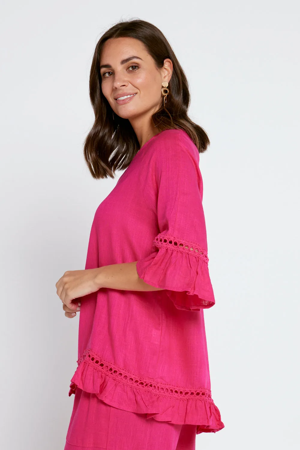 Lorelei Linen Top - Hot Pink