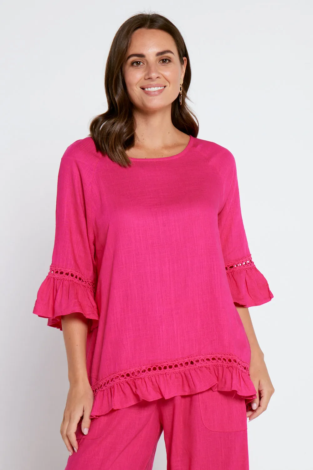 Lorelei Linen Top - Hot Pink