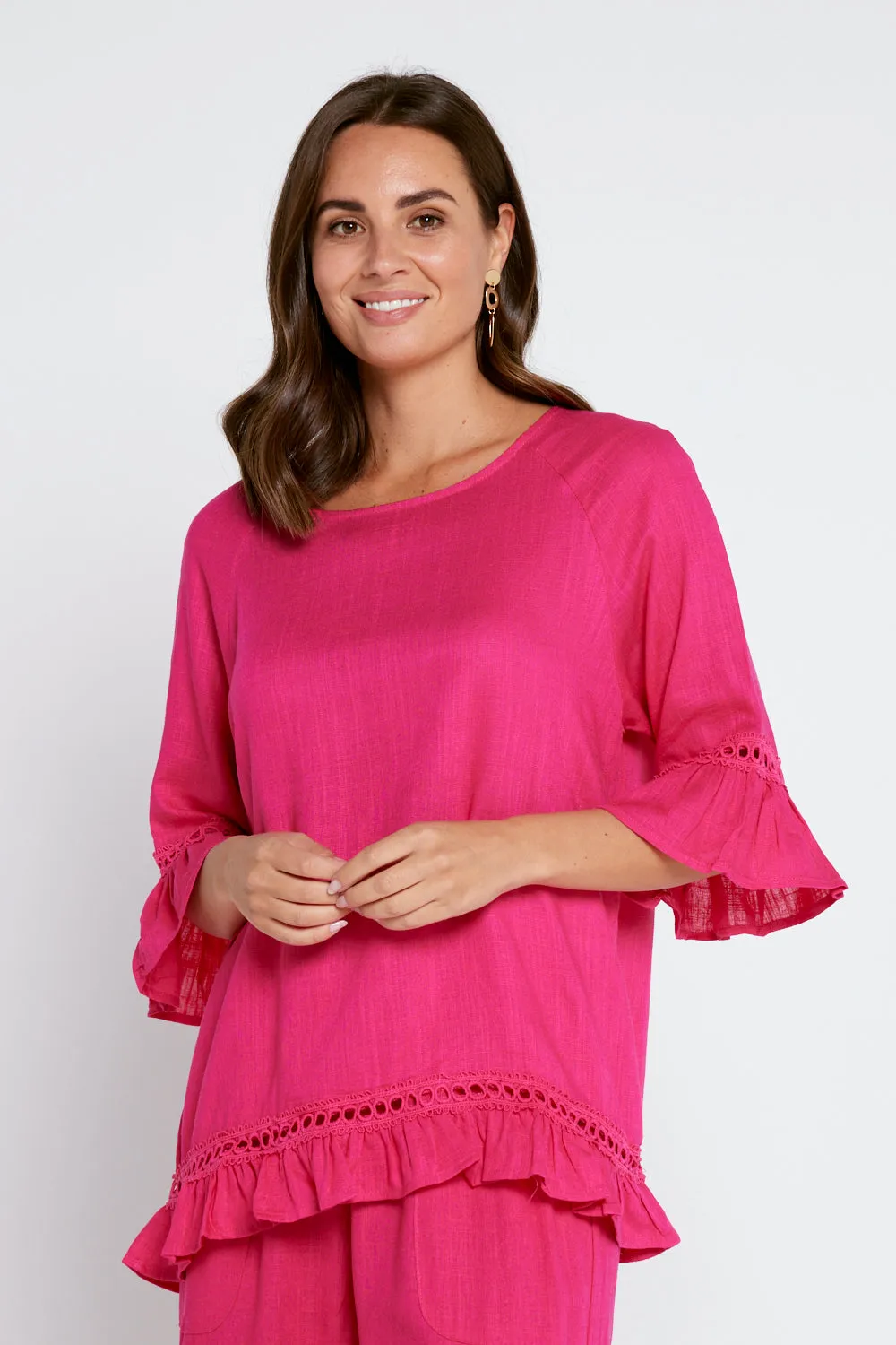 Lorelei Linen Top - Hot Pink