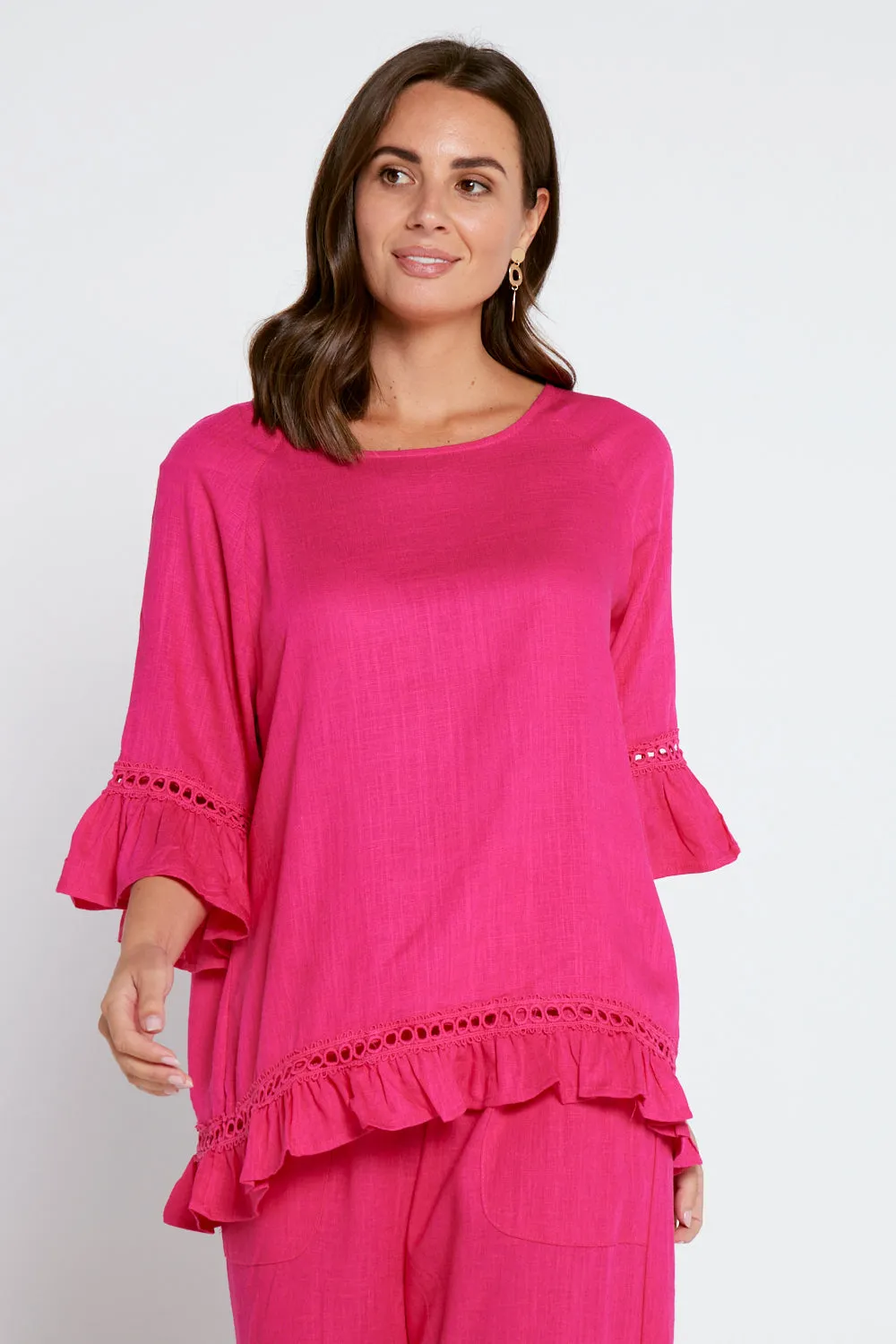 Lorelei Linen Top - Hot Pink