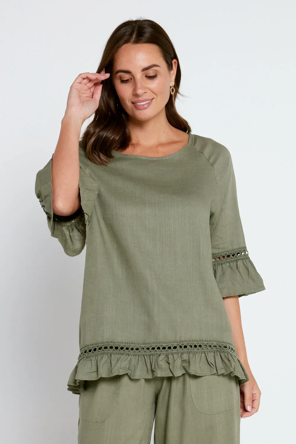 Lorelei Linen Top - Khaki