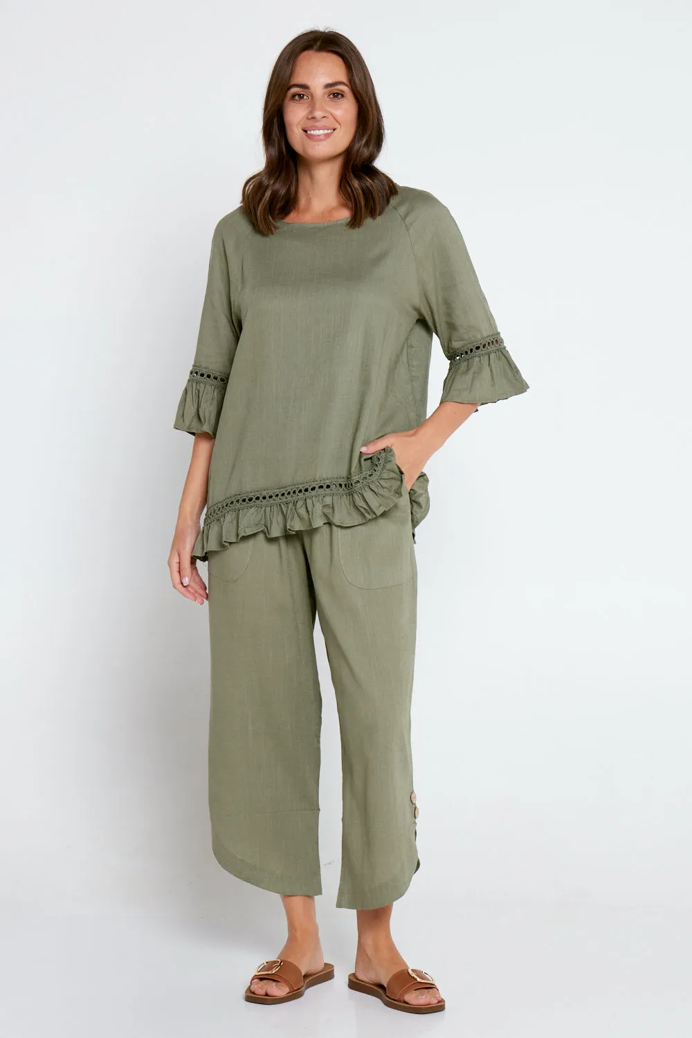 Lorelei Linen Top - Khaki