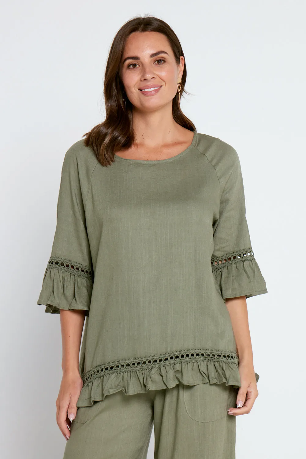 Lorelei Linen Top - Khaki