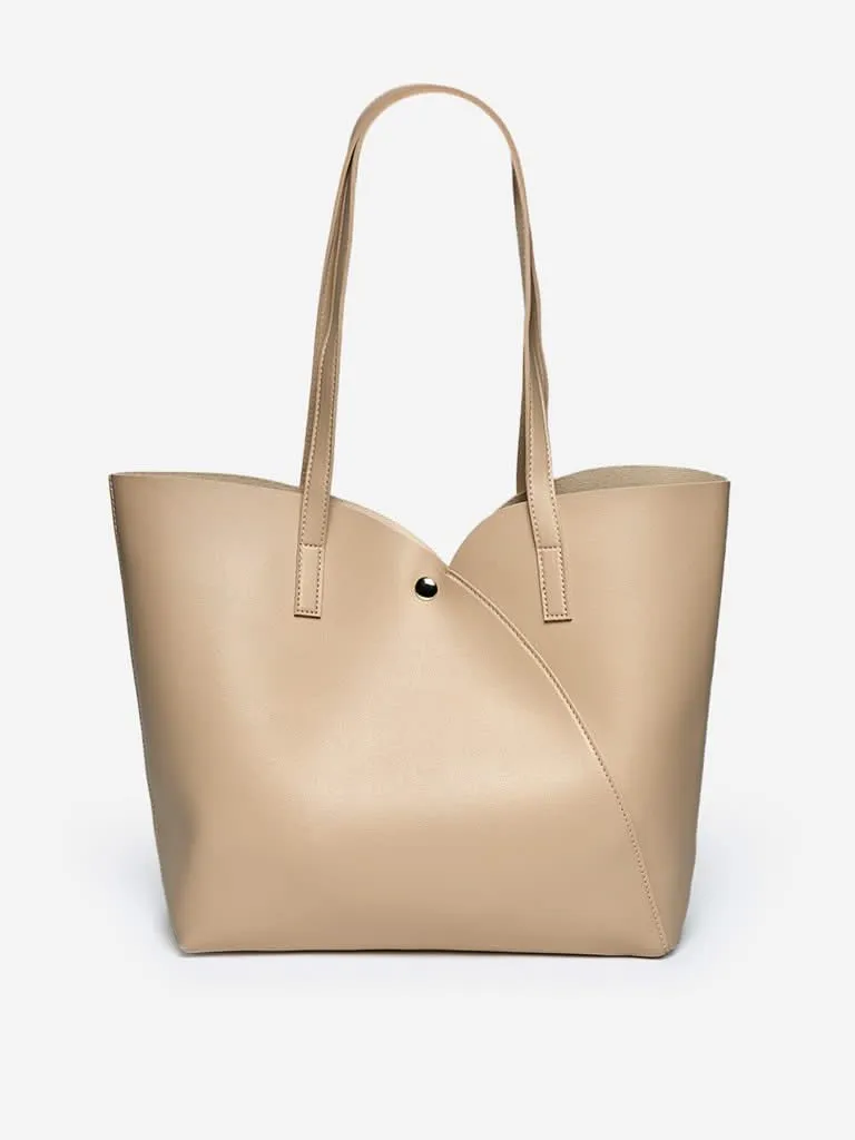 LOV Beige Sweetheart Cut Tote Bag