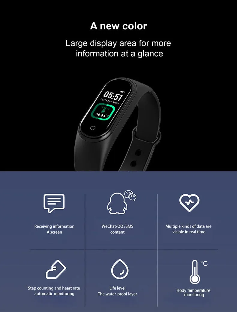 M4 Pro Smart Fitness Watch with Body Temperature Monitor