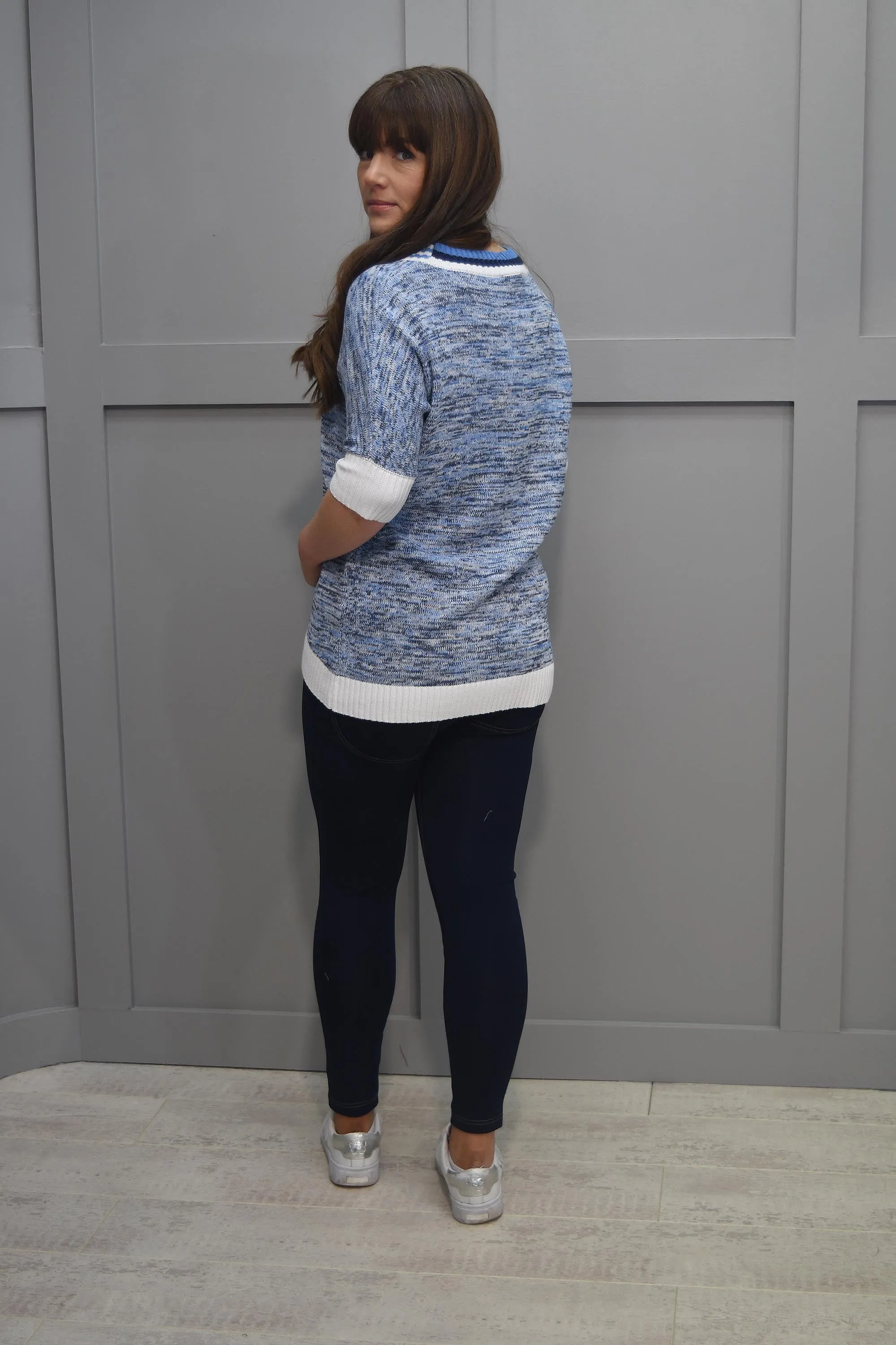 Marble Blue & Navy Marl Varsity Style Sweater- 7463 213