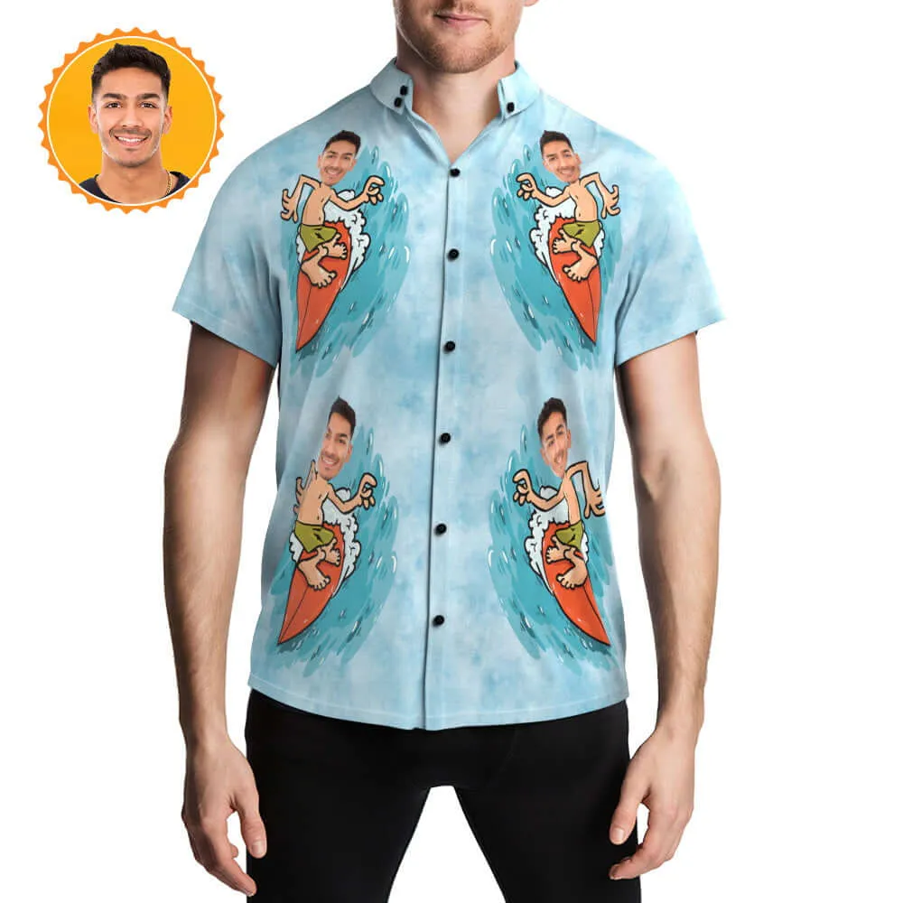 Men's Custom Photo Face Surfer Surfing Hawaiian Shirt