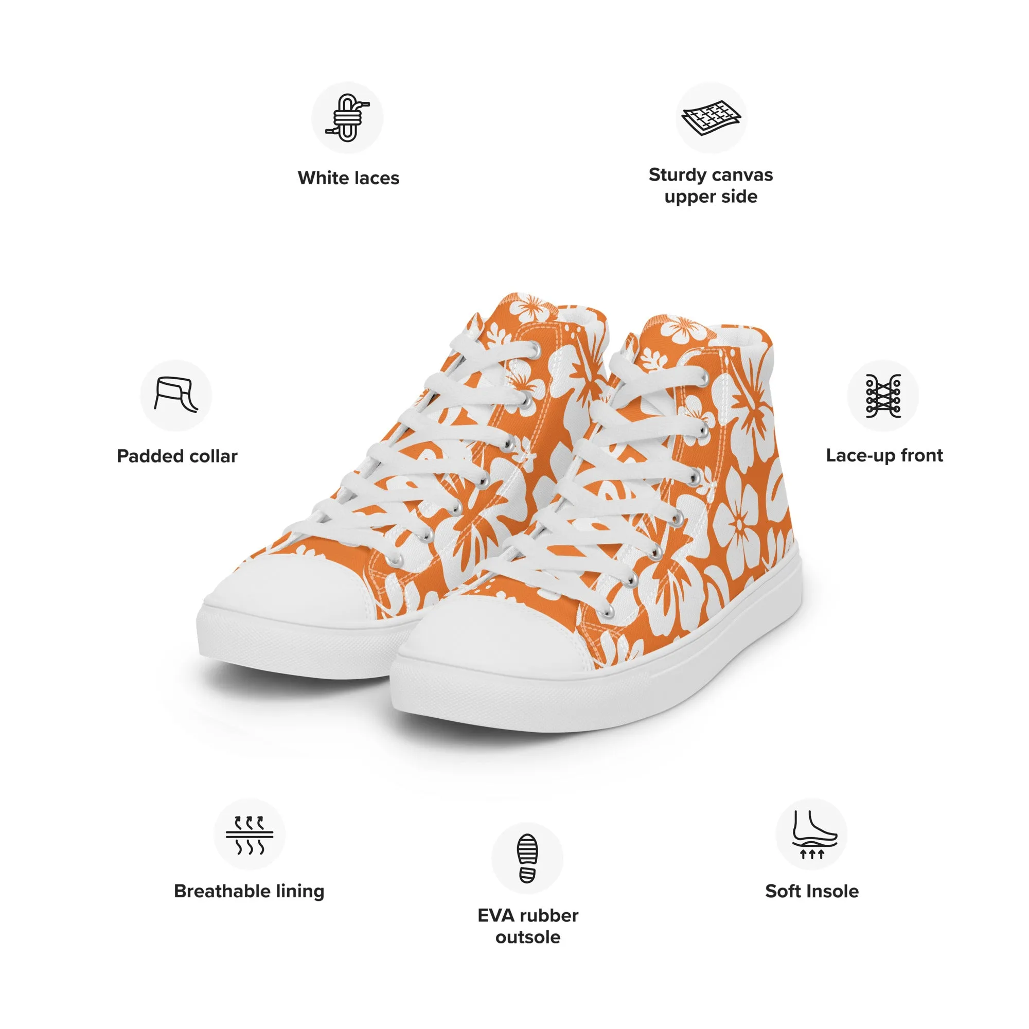 Men’s Orange and White Hawaiian Print High Top Shoes