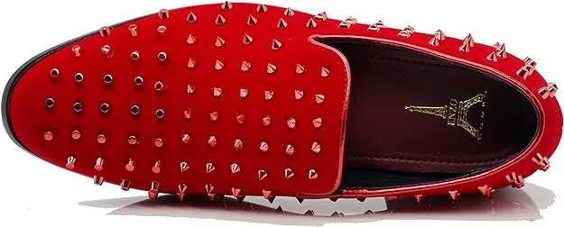 Men's Red Velvet Rhinestone Studded Designer Shoes