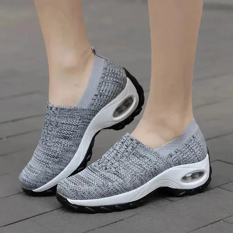 Mesh Sports Shoes Breathable Slip On Air Cushion Sneakers Casual Thick Bottom Heightened Shoes for Women