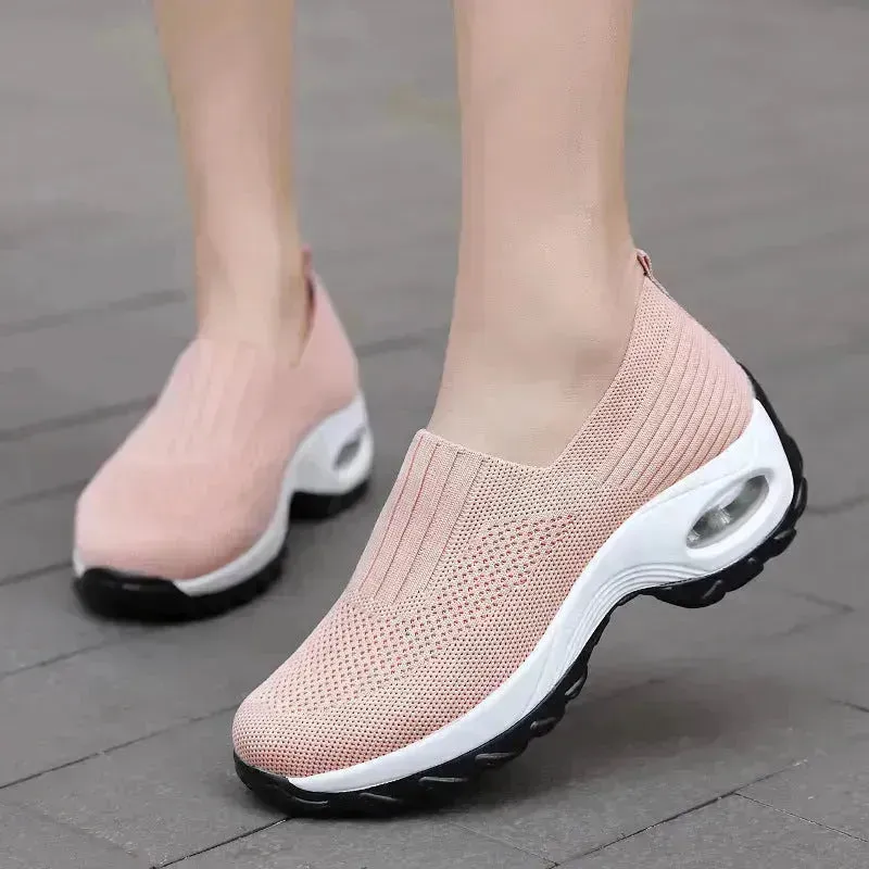 Mesh Sports Shoes Breathable Slip On Air Cushion Sneakers Casual Thick Bottom Heightened Shoes for Women