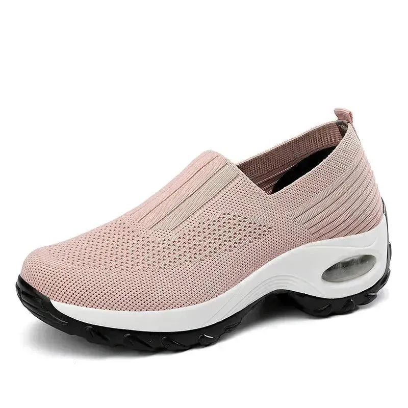 Mesh Sports Shoes Breathable Slip On Air Cushion Sneakers Casual Thick Bottom Heightened Shoes for Women