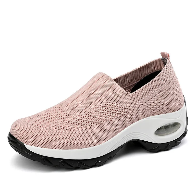 Mesh Sports Shoes Breathable Slip On Air Cushion Sneakers Casual Thick Bottom Heightened Shoes