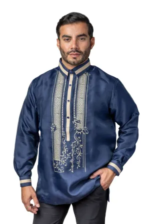 MO41 - Organza Barong Tagalog with Lining Navy Blue