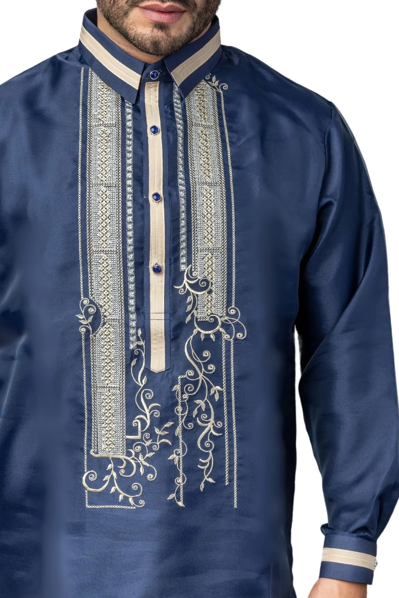 MO41 - Organza Barong Tagalog with Lining Navy Blue