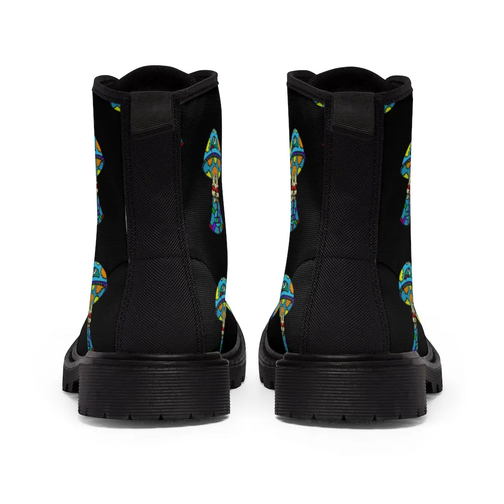 Multicolored Skull Shroom Women's Canvas Boots