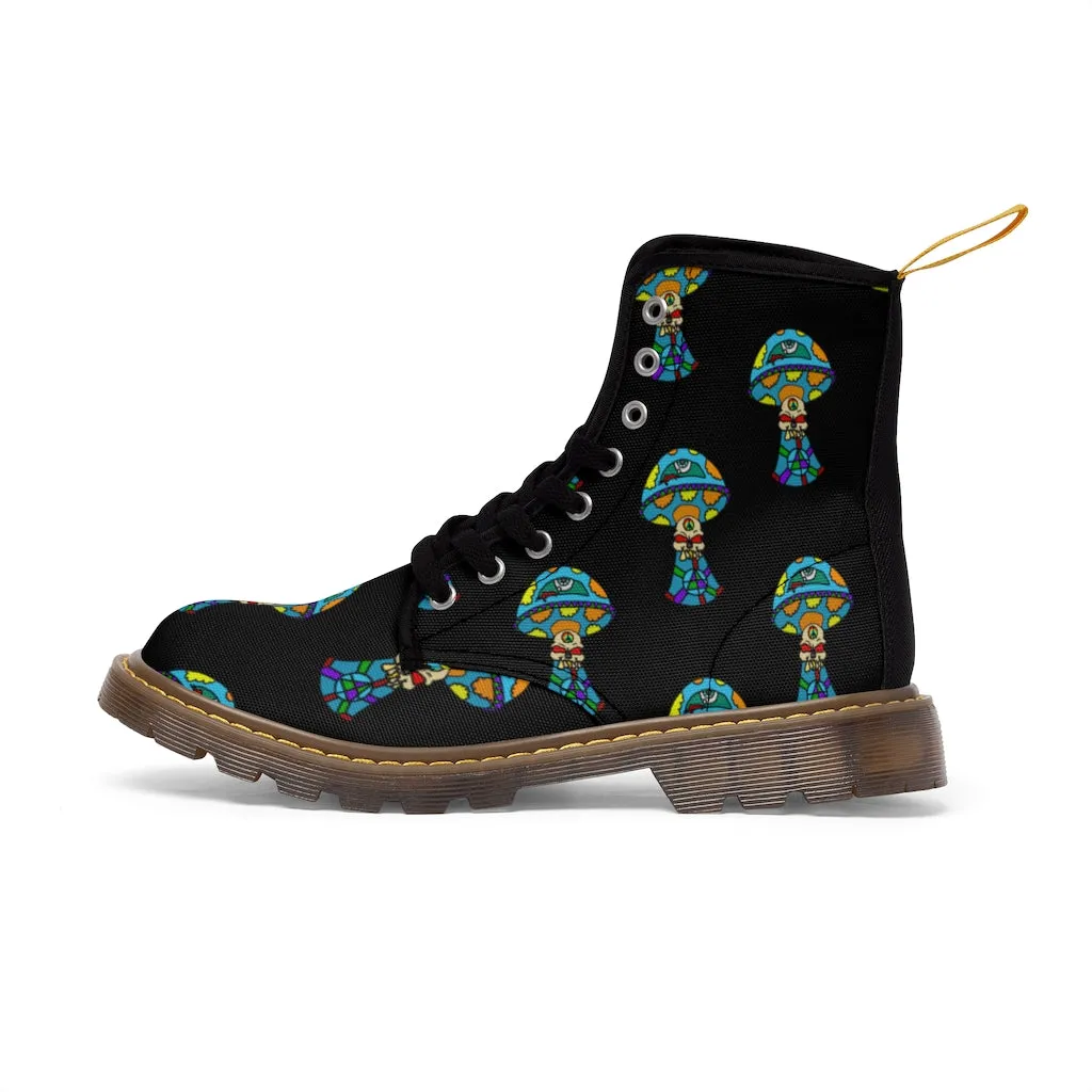 Multicolored Skull Shroom Women's Canvas Boots