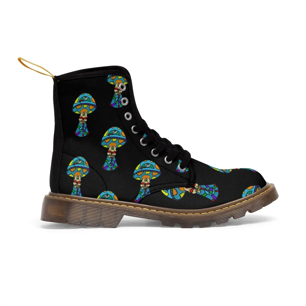 Multicolored Skull Shroom Women's Canvas Boots