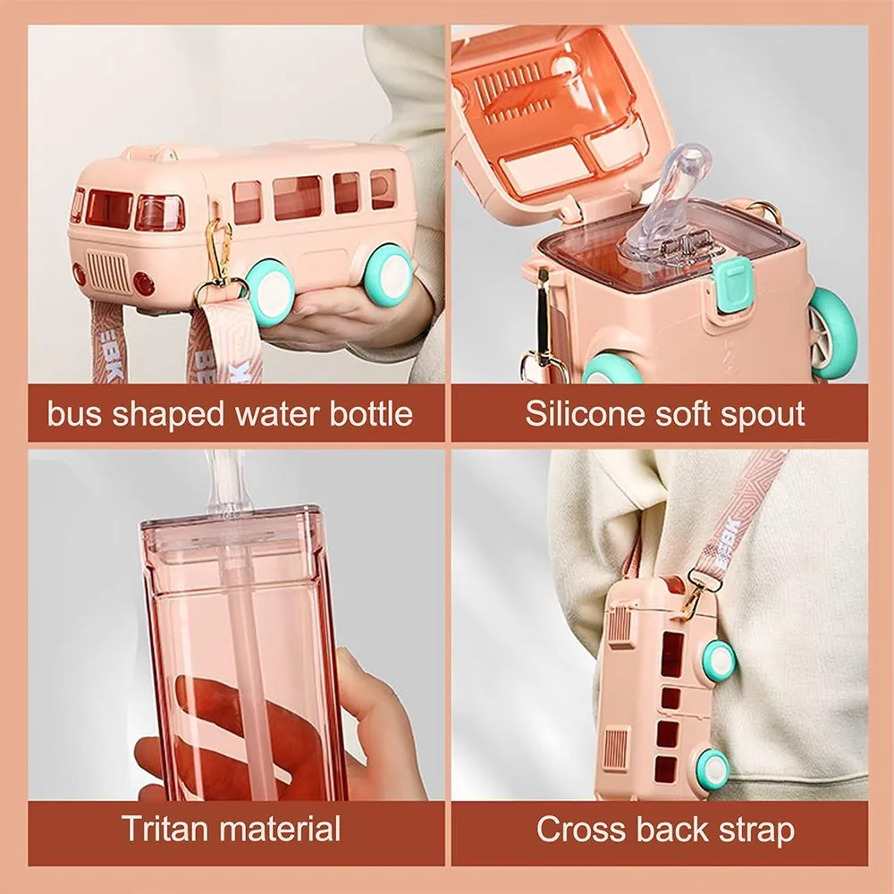 (NET) Cute Bus Water Bottle with Shoulder Strap 550 ml