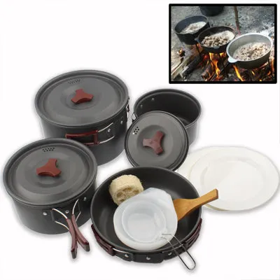 Outdoor Camping Ultra Light Weight 9 Piece Cookware Stackable Set