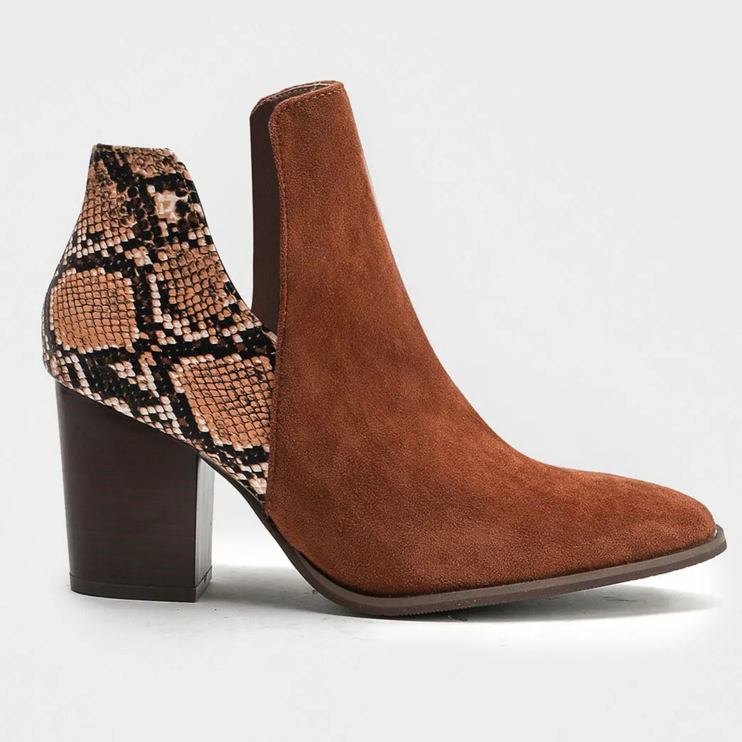 Patchwork Material Chunky Heeled Ankle Boots