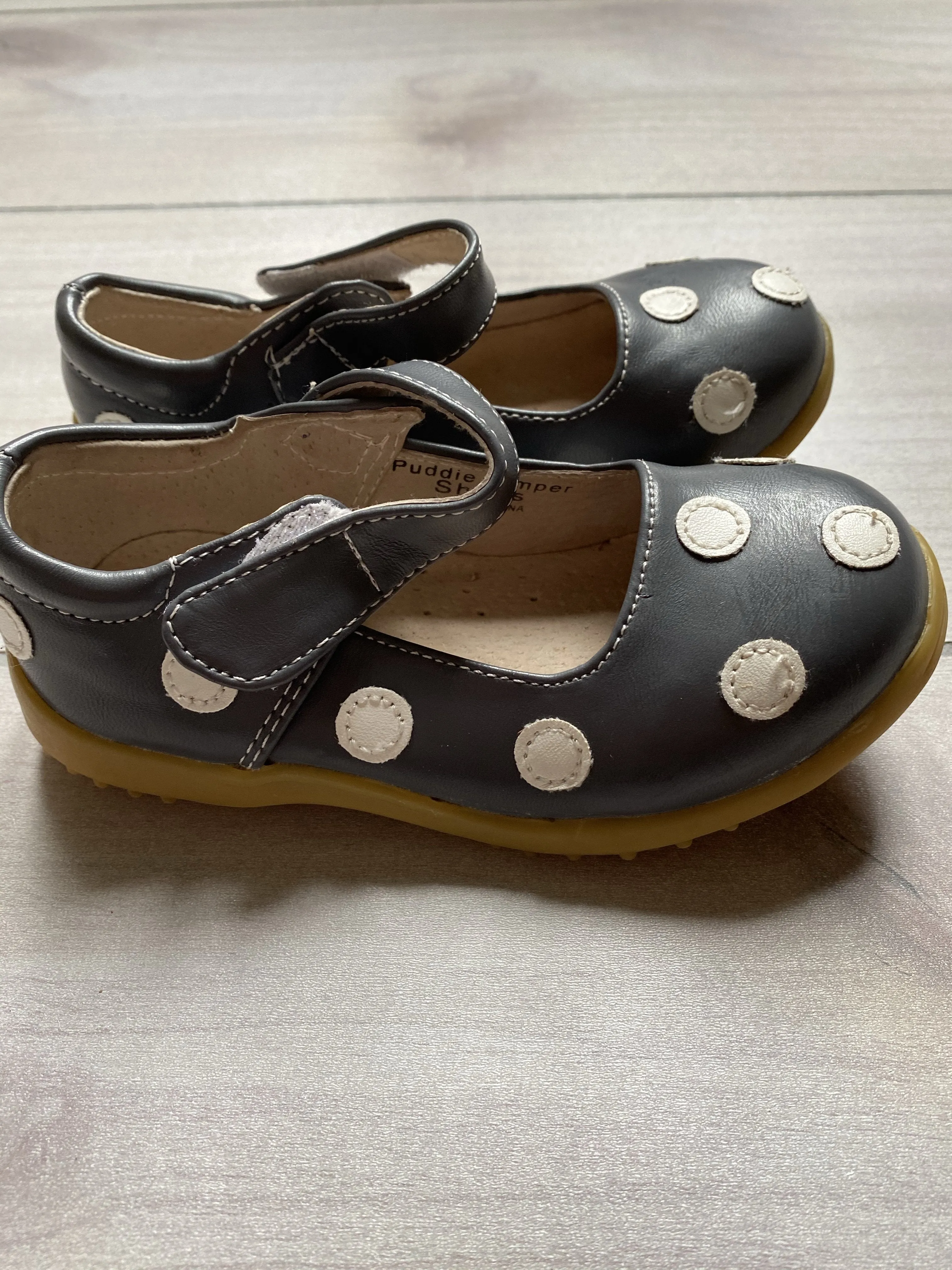 PJ's Gray Polka Dot Velcro Shoes