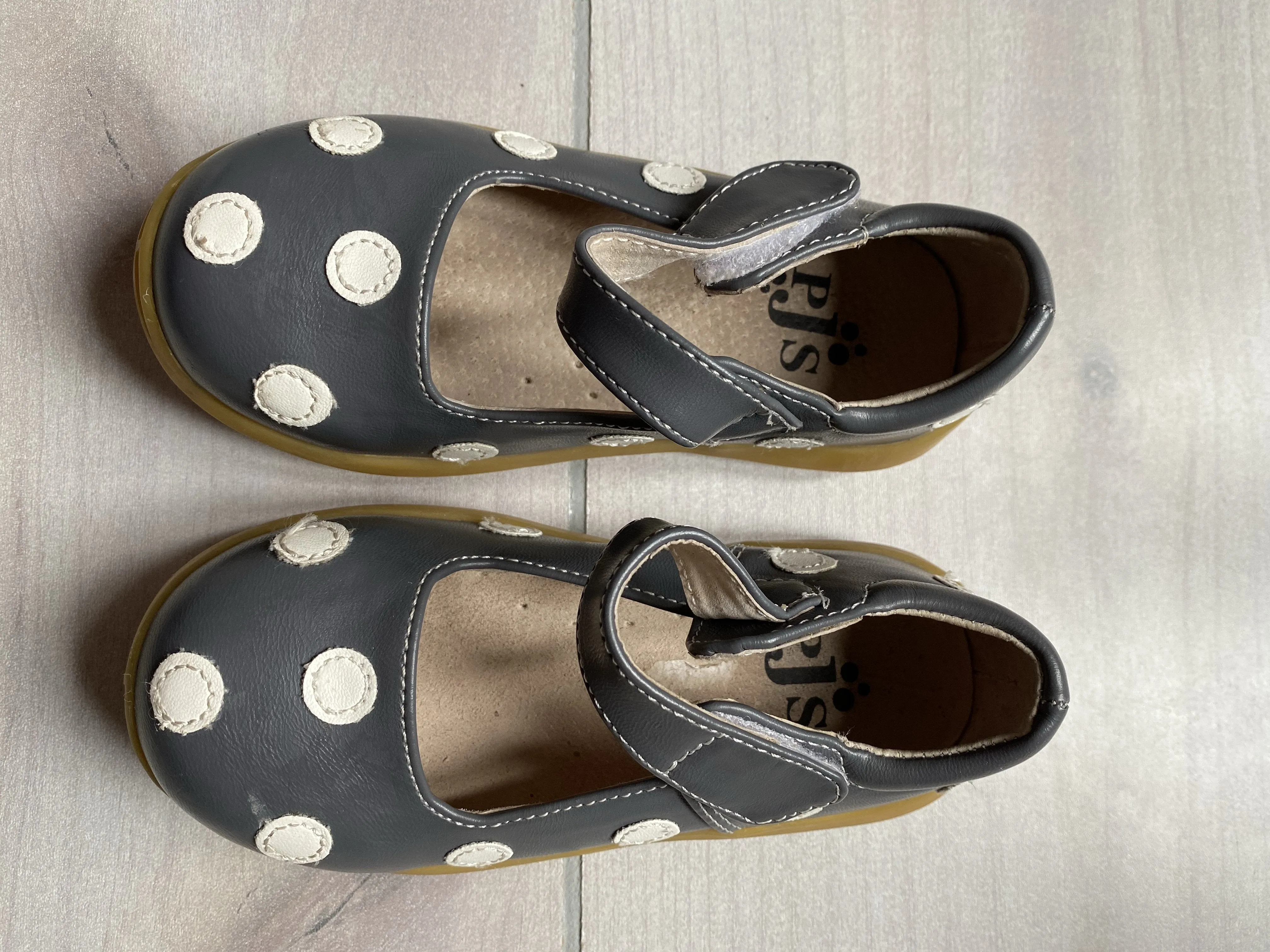 PJ's Gray Polka Dot Velcro Shoes