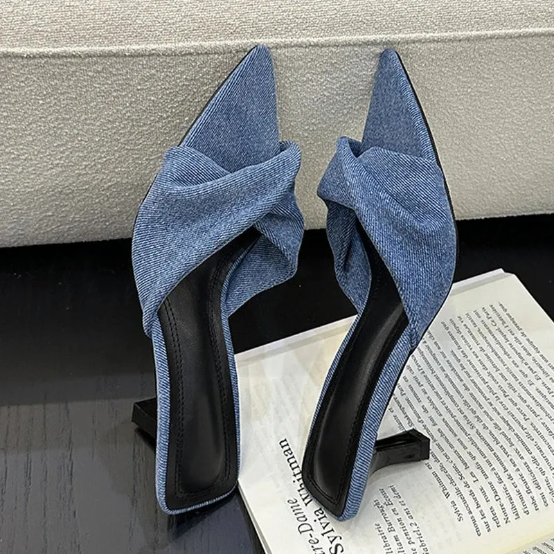 Pointed toe Low Thin kitten Heel mules