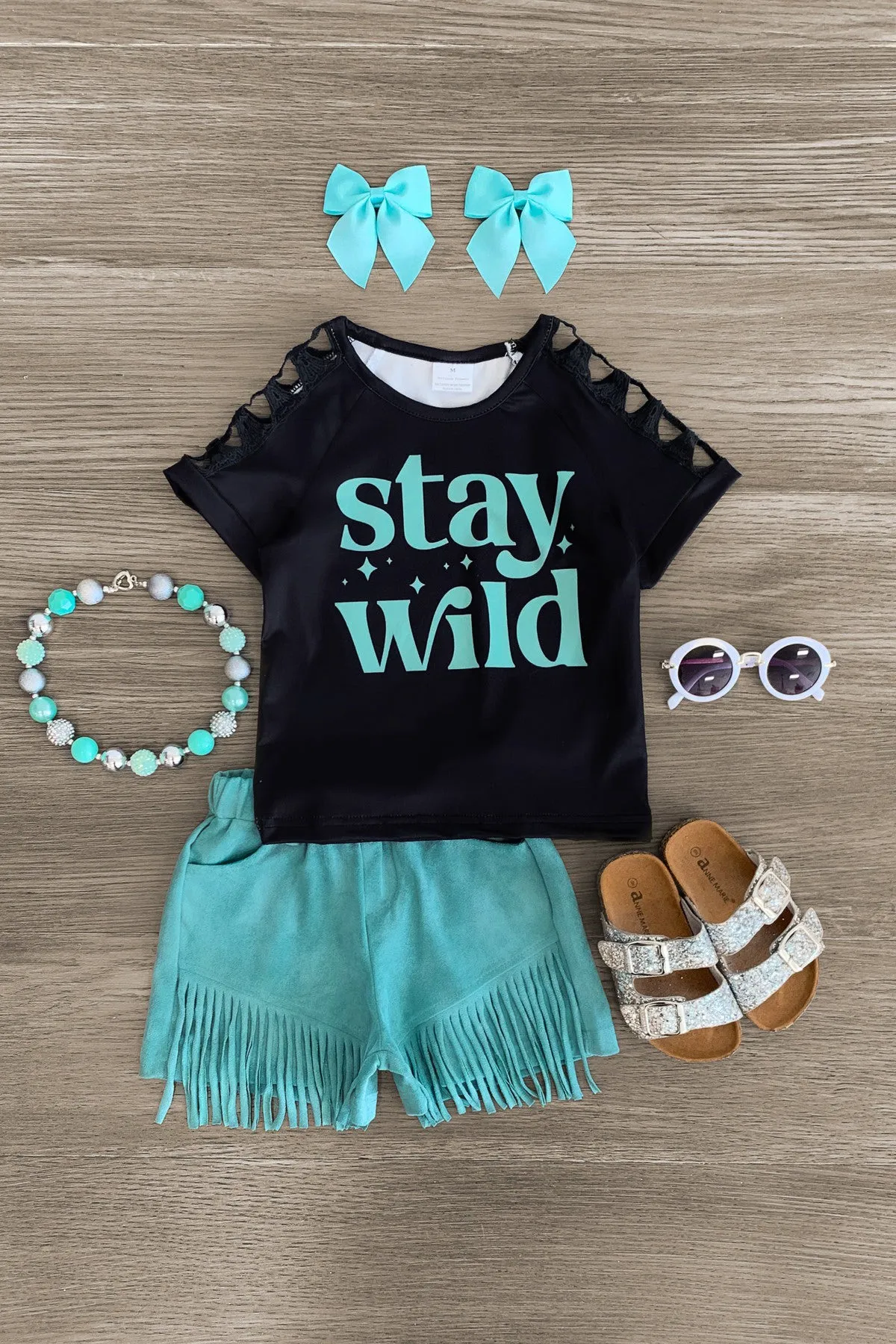 "Stay Wild" Mint Suede Short Set