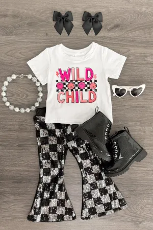 "Wild Child" Sequin Checkered Bell Bottom Set