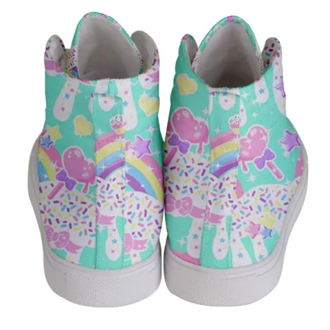 Rainbow Sweets Mint Women's Hi-Top Sneakers [Made To Order]