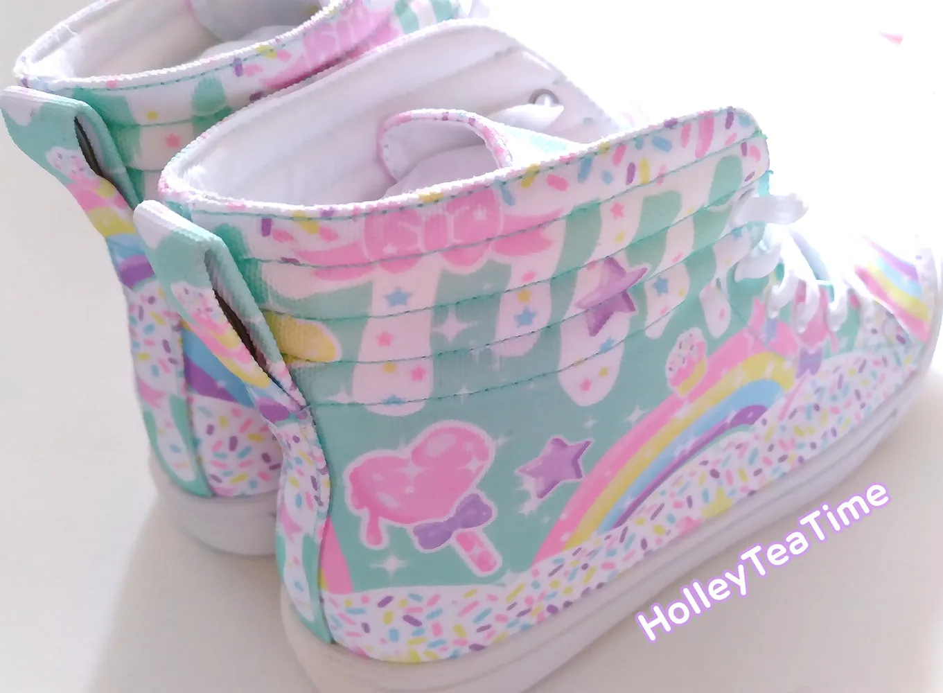 Rainbow Sweets Mint Women's Hi-Top Sneakers [Made To Order]