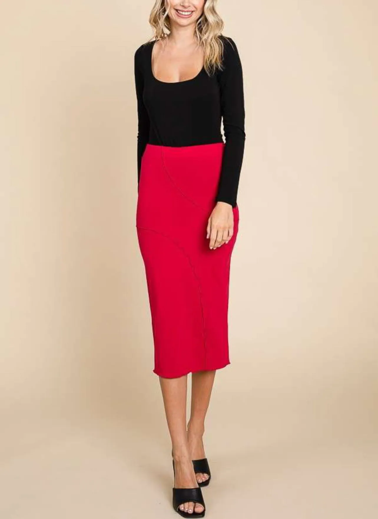 Red Swirl Midi Skirt