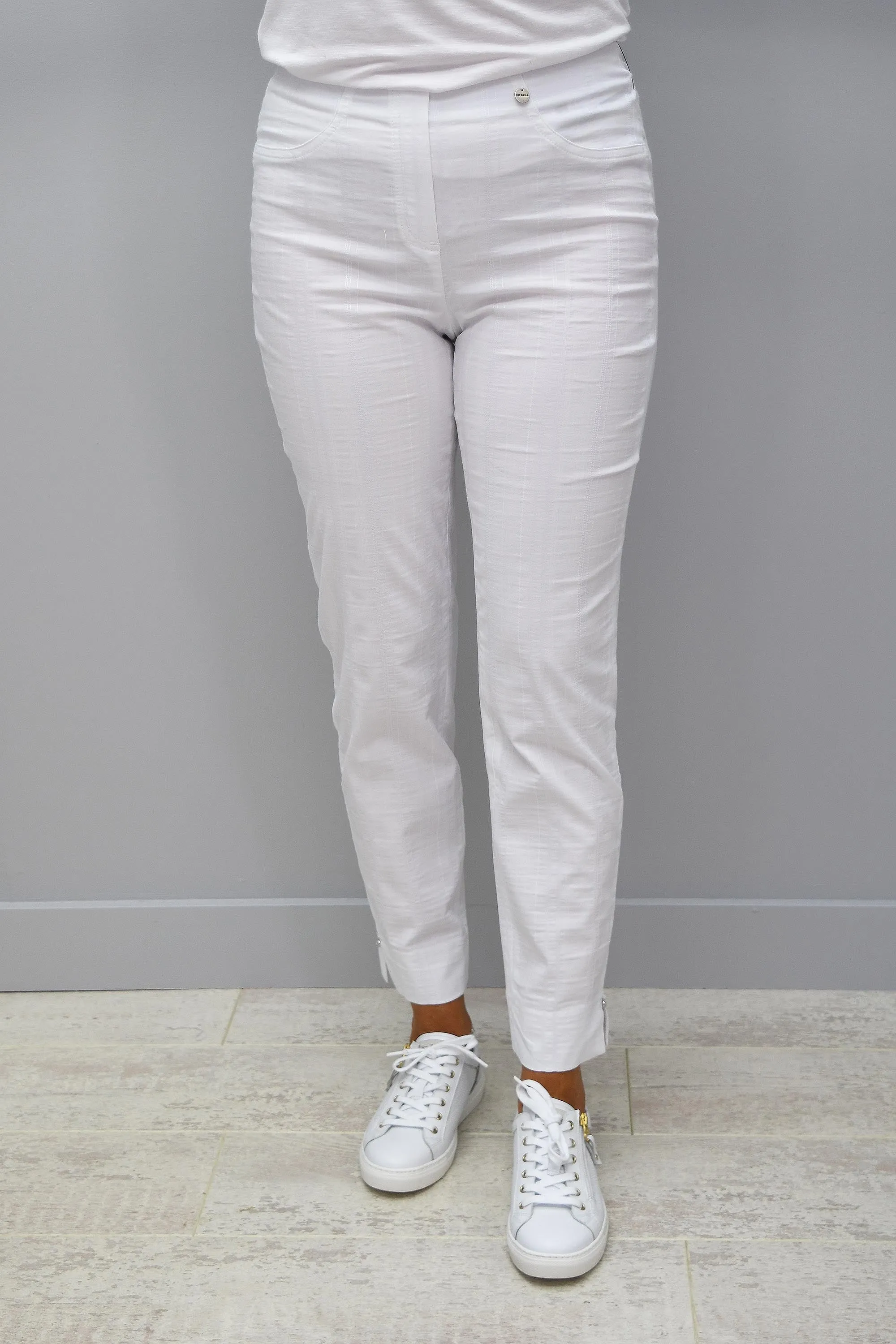 Robell bella 09 White Stripe Seersucker Trousers - 52642 54554 10