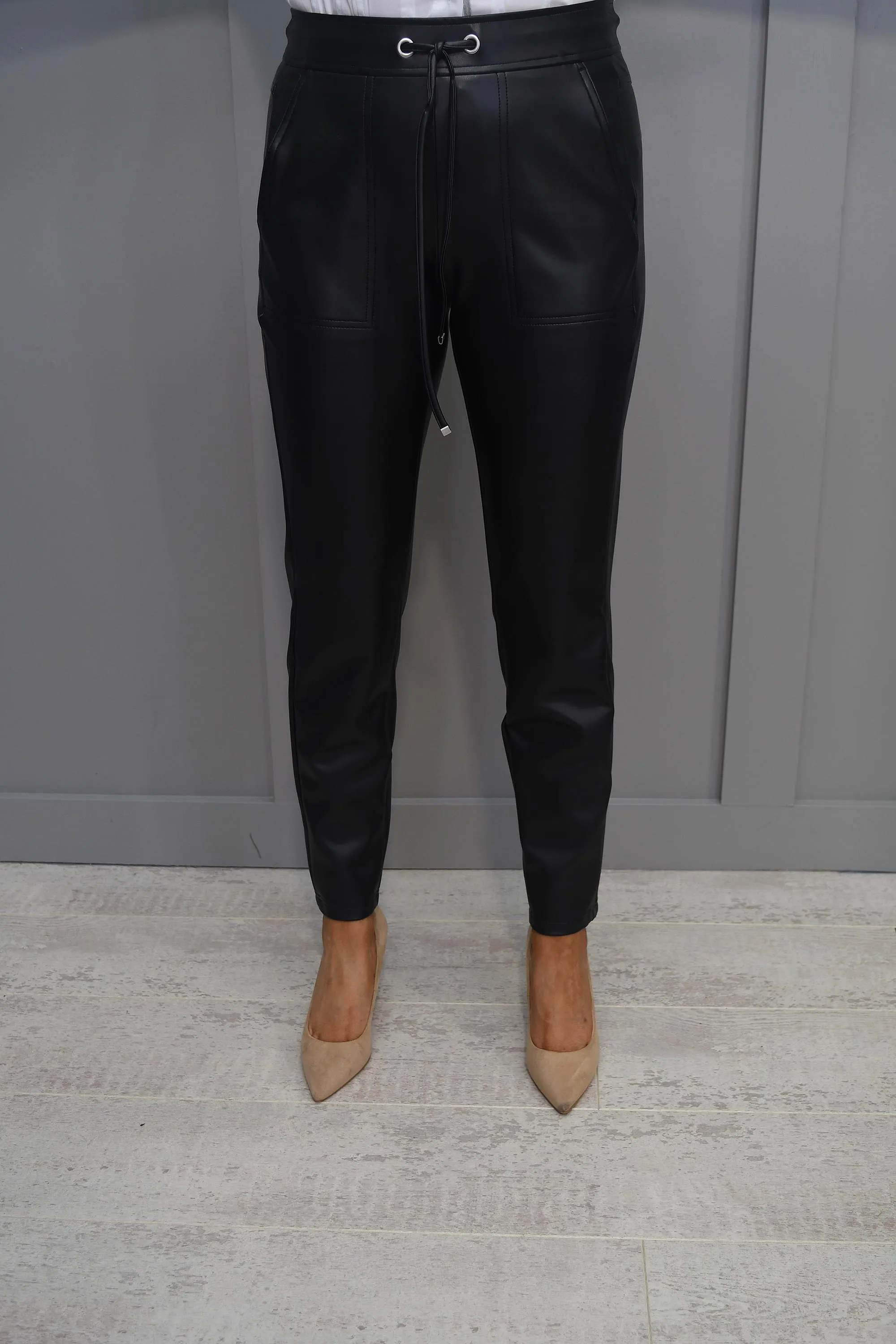 Robell Hygge Black Leatherette Trousers-53470 60042 90