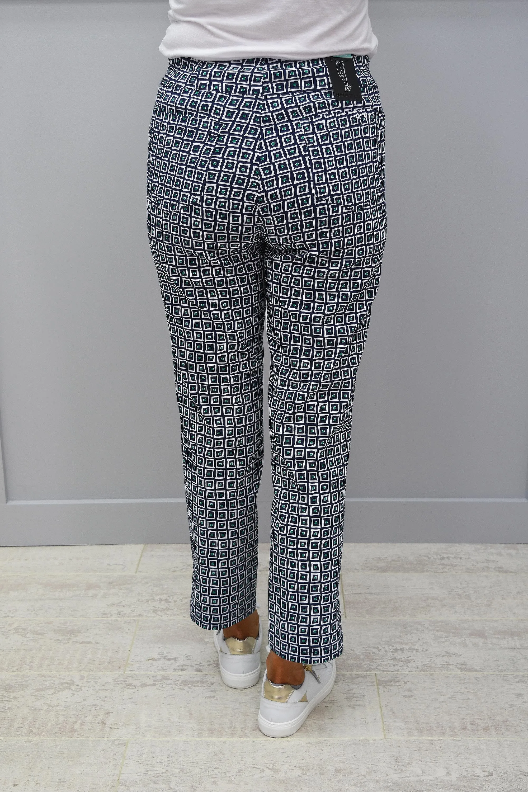 Robell Navy & Green Printed Bella 09 Trouser - 52665 5499 69